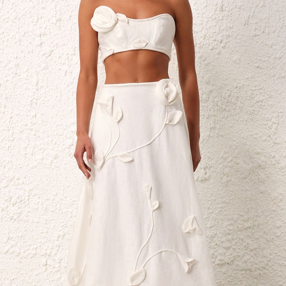 Zimmermann two piece linen set with rose detail